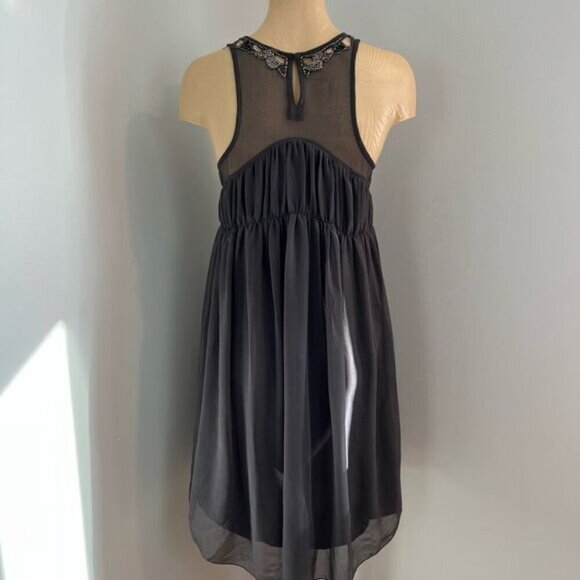Y2K Vintage Zara Gray Grey Grunge Embellished Sparkly Cut Out Tank Dress Mini L - Picture 8 of 16
